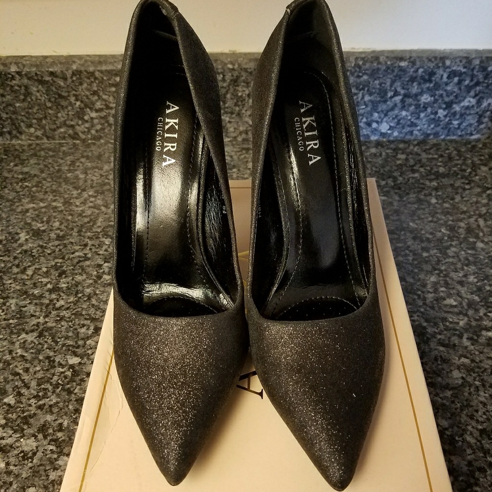 Akira black glitter heels